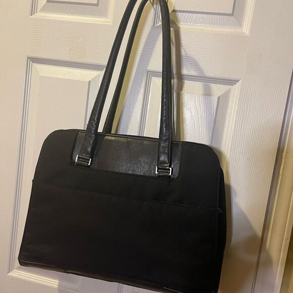 Victorinox Swiss Black Canvas &leather laptop Bag Briefcase silver tone hardware - Picture 7 of 16